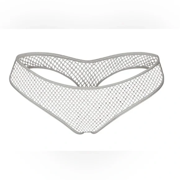 💎SWAROVSKI XSKIMS STRETCH NET SKIMPY SCOOP BRALETTE &DIPPED THONG SILVER XS NWT